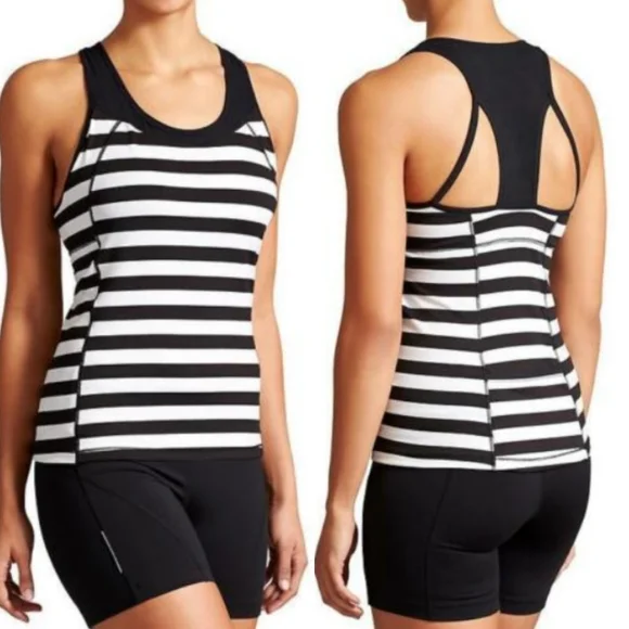 Athleta Stripe Chase Athletic Tank Top Black Womens XS Workout - Picture 1 of 8